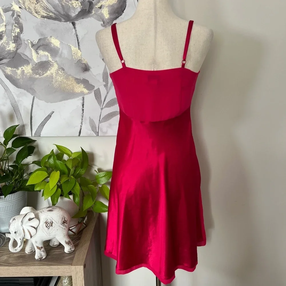 Pink Satin Embroidered Lace Mini Slip Dress Coquette‎ Romantic Lingerie Boudoir